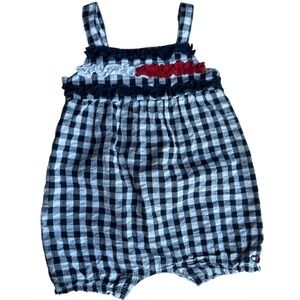 Tommy Hilfiger Navy and White Checkered Kids Romper size 18M